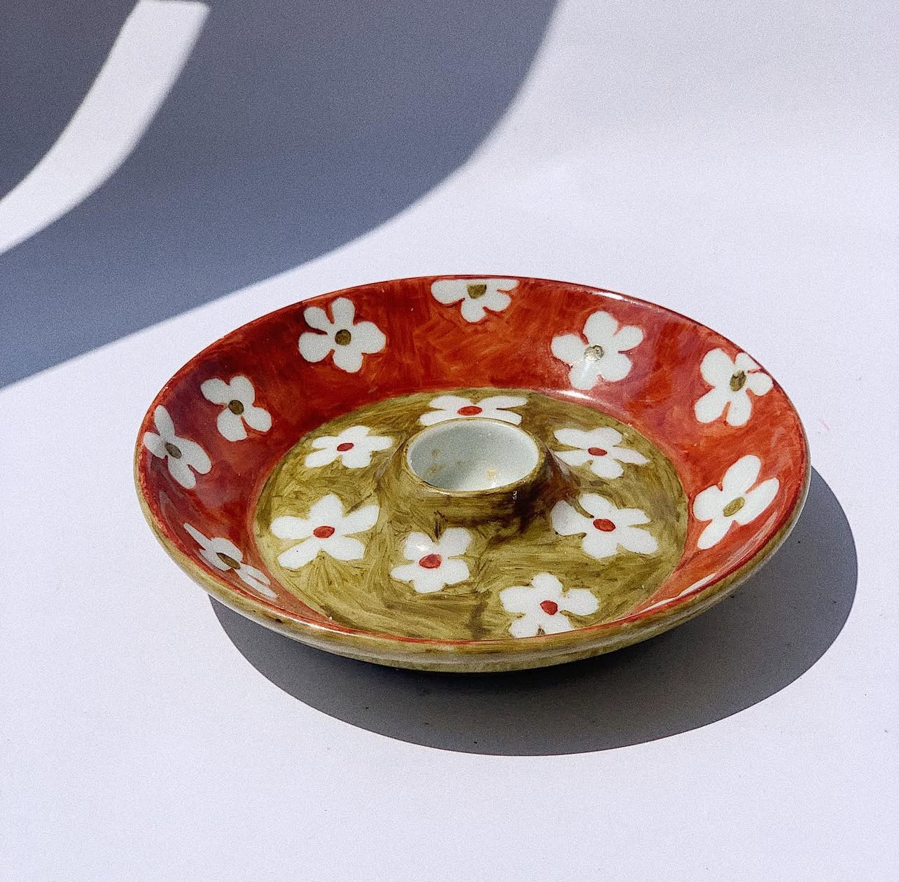 Castiçal flores pintado à mão